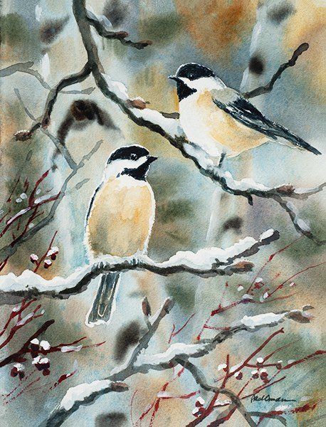 Chickadees – giclée print of the painting by Paul Oman