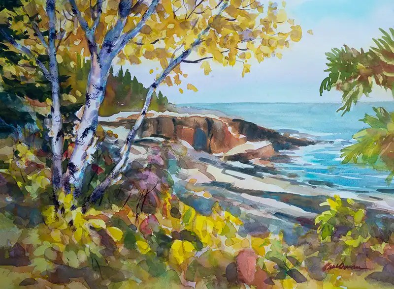Artist’s Point, Grand Marais MN, watercolor painting by Paul Oman